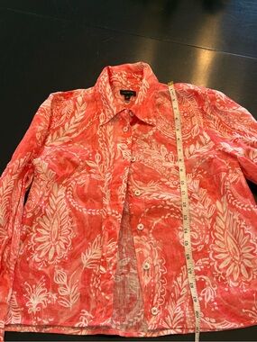 Talbots Coral & White Printed Button-Up Shirt XS 100% linen